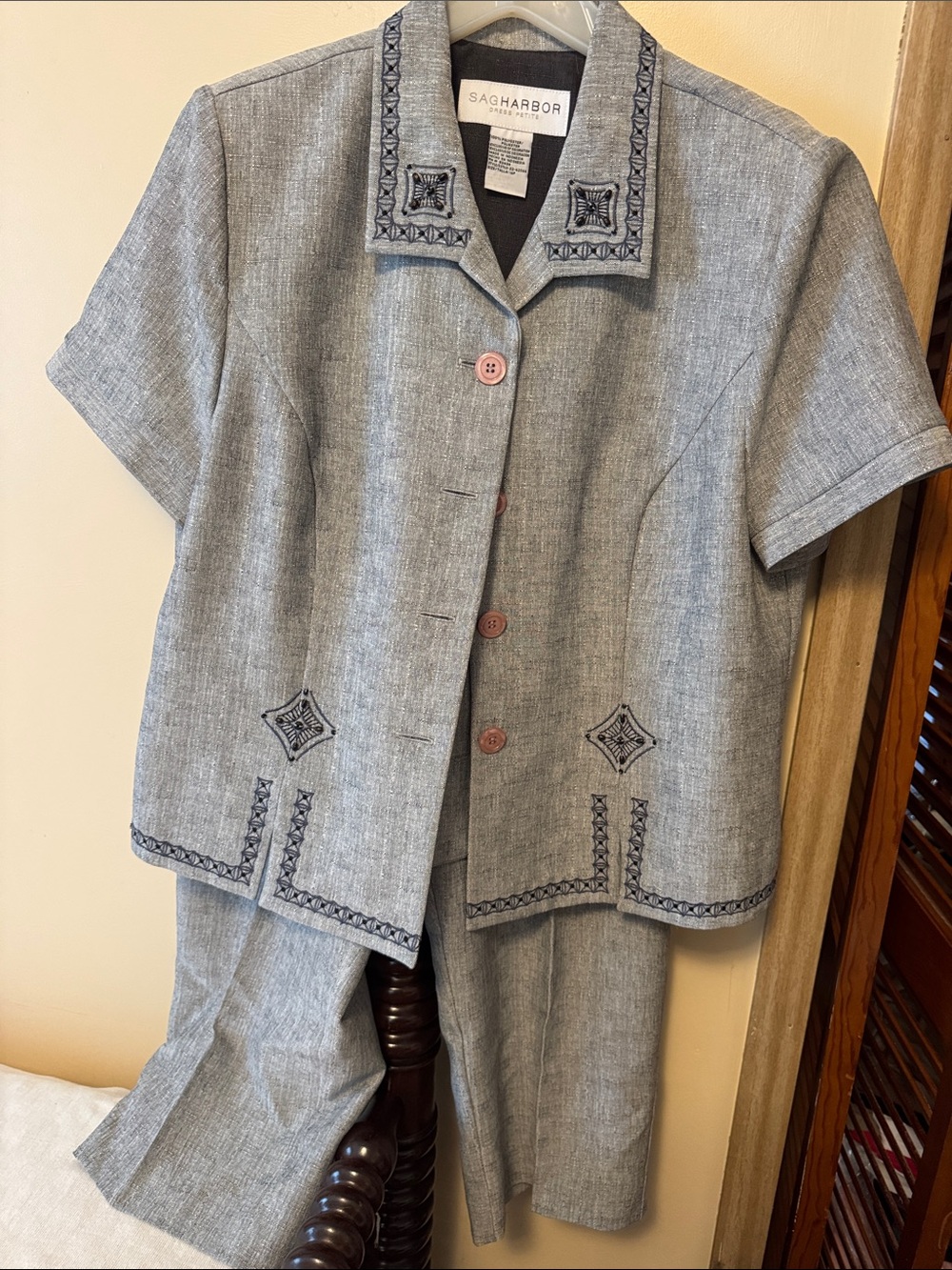 Sag Harbor Women’s Light Gray Embroidered Pantsuit